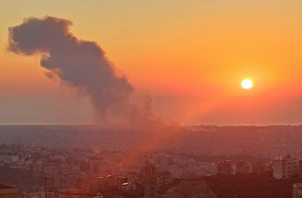 Smoke Rises Over Beirut’s Dahiyeh After Israeli Airstrike.